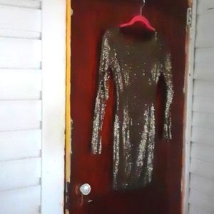 Guess sz XS pit 14 inches gold sequin mini dress t-strap back NWT